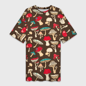 Платье-футболка 3D с принтом Грибы ,  |  | art | beautiful | drawing | mushrooms | poisonous | pop art | toadstools | грибы | искусство | красивые | мухоморы | поганки | поп   арт | рисунок | ядовитые