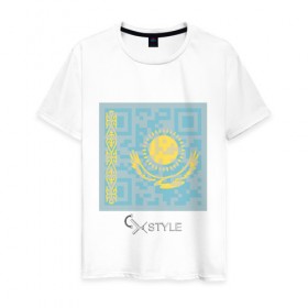 Мужская футболка хлопок с принтом QR-Kazakhstan , 100% хлопок | прямой крой, круглый вырез горловины, длина до линии бедер, слегка спущенное плечо. | cxstyle | qr | казахстан | код | символ | страна | флаг