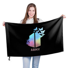 Флаг 3D с принтом BTS ARMY , 100% полиэстер | плотность ткани — 95 г/м2, размер — 67 х 109 см. Принт наносится с одной стороны | Тематика изображения на принте: army | bangtan boys | beyond the scene | bts | k pop | kpop | love yourself | бтс | к поп