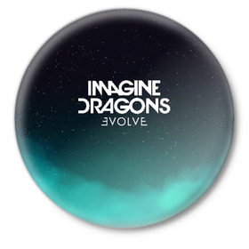Значок с принтом IMAGINE DRAGONS ,  металл | круглая форма, металлическая застежка в виде булавки | Тематика изображения на принте: evolve | id | imagine dragons | драконы | ид