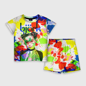 Детский костюм с шортами 3D с принтом Bjork ,  |  | art pop | avant garde | biork | bjork | electronica | experimental | авантгард | арт поп | бьёрк | бьйорк | бьорк | вокал | краски | радуга | цвета | электронтка