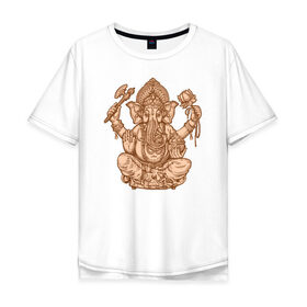 Мужская футболка хлопок Oversize с принтом Ганеш , 100% хлопок | свободный крой, круглый ворот, “спинка” длиннее передней части | бог. индуизм | буддизм | ганеш | ганеша | индия | кришна | мифология | оберег | ом | слон | талисман