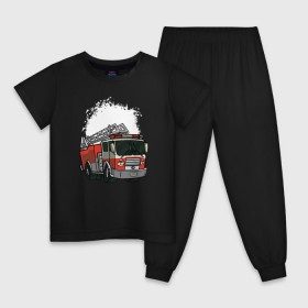 Детская пижама хлопок с принтом Пожарная Машина , 100% хлопок |  брюки и футболка прямого кроя, без карманов, на брюках мягкая резинка на поясе и по низу штанин
 | огонь | пожар | пожарная | пожарная охрана | пожарник | пожарный