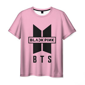 Мужская футболка 3D с принтом BTS and BLACKPINK , 100% полиэфир | прямой крой, круглый вырез горловины, длина до линии бедер | bangtan boys | black | blackpink | bt21 | bts | k pop | pink | rose | блек пинк | блекпинк | блэк пинк | блэкпинк | бтс