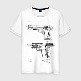 Мужская футболка хлопок с принтом Пистолет , 100% хлопок | прямой крой, круглый вырез горловины, длина до линии бедер, слегка спущенное плечо. | patent | армия | идея | история | оружие | патент | пистолет | разработка | чертеж | чертежи