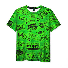 Мужская футболка 3D с принтом Billie Eilish Graffiti glow , 100% полиэфир | прямой крой, круглый вырез горловины, длина до линии бедер | billie | eilish | glow | graffiti | grunge | айлиш | билли | граффити | кислота | татуировки