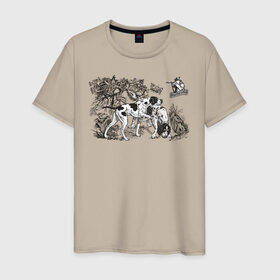 Мужская футболка хлопок с принтом Охотничьи собаки , 100% хлопок | прямой крой, круглый вырез горловины, длина до линии бедер, слегка спущенное плечо. | hunt | hunter | охота | охотник | пес | рисунок | собаки | туризм | хобби