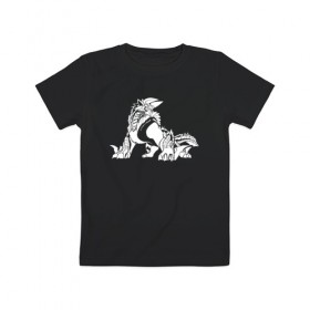 Детская футболка хлопок с принтом Monster Hunter: World , 100% хлопок | круглый вырез горловины, полуприлегающий силуэт, длина до линии бедер | dragon | game | hunter | logo | monster | world | дракон | драконы | игра | монстр | монстры | охотник