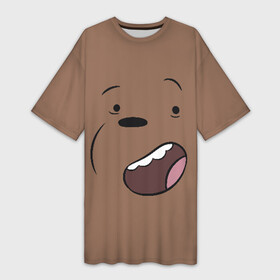 Платье-футболка 3D с принтом Радостный Гризз ,  |  | Тематика изображения на принте: we bare bears | белый | вся правда о медведях | гриз | гризз | гризли | медведь | мы обычные медведи | пан пан | панда | три обычных медведя