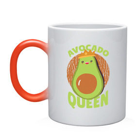 Кружка хамелеон с принтом Авокадо Королева , керамика | меняет цвет при нагревании, емкость 330 мл | Тематика изображения на принте: avocado | queen | авокадо | королева | королевы | надписи | надпись