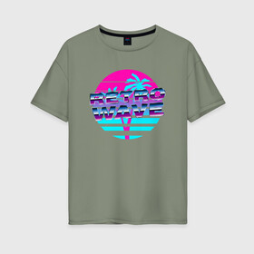 Женская футболка хлопок Oversize с принтом RETROWAVE  , 100% хлопок | свободный крой, круглый ворот, спущенный рукав, длина до линии бедер
 | hotline miami | neon | new retro wave | outrun | outrun electro | retro | retrowave | synth | synthwave | неон | ретро | хотлайн майами