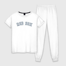 Женская пижама хлопок с принтом Red sox , 100% хлопок | брюки и футболка прямого кроя, без карманов, на брюках мягкая резинка на поясе и по низу штанин | red sox | rsac | бейсбол | бостон | красные носки | массачусетс | профессиональная бейсбольная | спорт | улетай | утекай