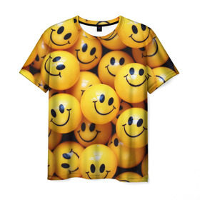 Мужская футболка 3D с принтом ЖЕЛТЫЕ СМАЙЛИКИ , 100% полиэфир | прямой крой, круглый вырез горловины, длина до линии бедер | Тематика изображения на принте: emoji | настроение | позитив | смайлики | смайлы | стикеры | текстура смайл | улыбки | фон смайл | эмодзи