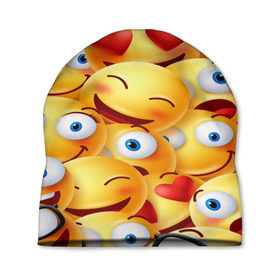 Шапка 3D с принтом emoji , 100% полиэстер | универсальный размер, печать по всей поверхности изделия | emoji | настроение | позитив | смайлики | смайлы | стикеры | текстура смайл | улыбки | фон смайл | эмодзи