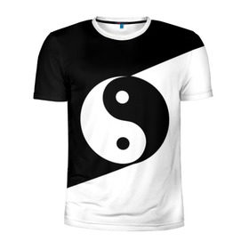 Мужская футболка 3D спортивная с принтом Инь - янь (#1) , 100% полиэстер с улучшенными характеристиками | приталенный силуэт, круглая горловина, широкие плечи, сужается к линии бедра | Тематика изображения на принте: black | signs | white. | ying   yang | белый | знаки | инь   янь | чёрный
