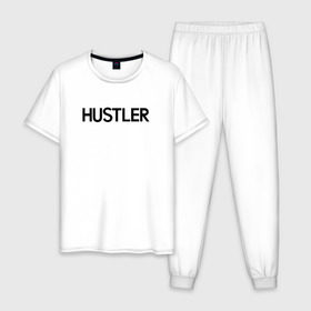 Мужская пижама хлопок с принтом HUSTLER , 100% хлопок | брюки и футболка прямого кроя, без карманов, на брюках мягкая резинка на поясе и по низу штанин
 | brazzers | hustler | merch | private | бразерс | мерч | хаслер | хастлер