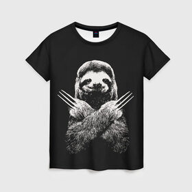 Женская футболка 3D с принтом Slotherine , 100% полиэфир ( синтетическое хлопкоподобное полотно) | прямой крой, круглый вырез горловины, длина до линии бедер | animals | wolverine | ленивец | росомаха