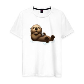Мужская футболка хлопок с принтом Otter emoji , 100% хлопок | прямой крой, круглый вырез горловины, длина до линии бедер, слегка спущенное плечо. | Тематика изображения на принте: 