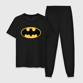 Мужская пижама хлопок с принтом Batman logo , 100% хлопок | брюки и футболка прямого кроя, без карманов, на брюках мягкая резинка на поясе и по низу штанин
 | bat man | batman | batman comics | caped crusader | comics | dark knight | бетмен | брюс уэйн | бэт мен | бэтмен | тёмный рыцарь