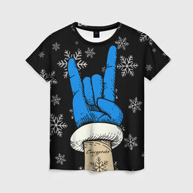 Женская футболка 3D с принтом Рок Снегурочка , 100% полиэфир ( синтетическое хлопкоподобное полотно) | прямой крой, круглый вырез горловины, длина до линии бедер | happy new year | santa | дед мороз | каникулы | мороз | новогодний свитер | новый год | оливье | праздник | рождество | санта клаус | свитер новогодний | снег | снегурочка | снежинки