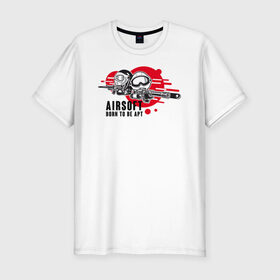 Мужская футболка премиум с принтом AIRSIFT BORN TO BE APT , 92% хлопок, 8% лайкра | приталенный силуэт, круглый вырез ворота, длина до линии бедра, короткий рукав | airsoft | оружие | снаряжение | страйкбол