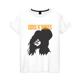 Женская футболка хлопок с принтом Guns n roses , 100% хлопок | прямой крой, круглый вырез горловины, длина до линии бедер, слегка спущенное плечо | axl rose | geffen records | gnr | guns | rock | roses | slash | гансы | пистолеты | розы | рок | слеш | эксл роуз