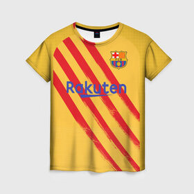 Женская футболка 3D с принтом Messi 4-th kit 19-20 , 100% полиэфир ( синтетическое хлопкоподобное полотно) | прямой крой, круглый вырез горловины, длина до линии бедер | barcelona | champions | laliga | league | messi | spain | барселона | испания | лига | месси | чемпионов
