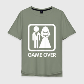 Мужская футболка хлопок Oversize с принтом Game over , 100% хлопок | свободный крой, круглый ворот, “спинка” длиннее передней части | Тематика изображения на принте: девушка | жена | жених | игра | муж | невеста | парень | подарок