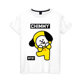 Женская футболка хлопок с принтом CHIMMY BT21 , 100% хлопок | прямой крой, круглый вырез горловины, длина до линии бедер, слегка спущенное плечо | bt21 | bts | chimmy | cooky | koya | love yourself. | mang | rj | shooky | tata | бт21 | бтс