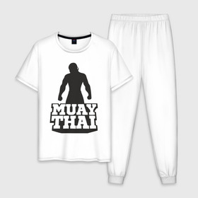 Мужская пижама хлопок с принтом Muay Thai , 100% хлопок | брюки и футболка прямого кроя, без карманов, на брюках мягкая резинка на поясе и по низу штанин
 | Тематика изображения на принте: mma | muay thai | бокс | борьба | дзюдо | единоборства | кикбоксинг | спорт