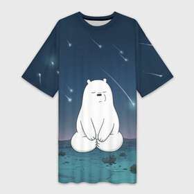 Платье-футболка 3D с принтом Iсe Bear under the starfall ,  |  | baby bears | bare bears | charle and bears | dsgngerzen | grizz | iсebear | panda | panpan | selfie panpan | vdgerir | we bare bears | вся правда о медведях