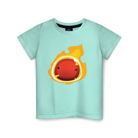 Детская футболка хлопок с принтом Огненный слайм-мини версия , 100% хлопок | круглый вырез горловины, полуприлегающий силуэт, длина до линии бедер | Тематика изображения на принте: slime rancher