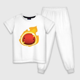 Детская пижама хлопок с принтом Огненный слайм-мини версия , 100% хлопок |  брюки и футболка прямого кроя, без карманов, на брюках мягкая резинка на поясе и по низу штанин
 | Тематика изображения на принте: slime rancher