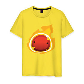 Мужская футболка хлопок с принтом Огненный слайм-мини версия , 100% хлопок | прямой крой, круглый вырез горловины, длина до линии бедер, слегка спущенное плечо. | Тематика изображения на принте: slime rancher