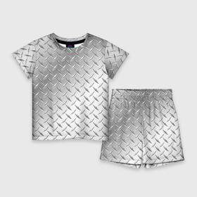 Детский костюм с шортами 3D с принтом Рифлёный металл ,  |  | Тематика изображения на принте: металл рифлёный железо блеск текстура