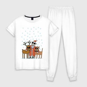 Женская пижама хлопок с принтом THE HATTERS: Дед Мороз не показывает слёз , 100% хлопок | брюки и футболка прямого кроя, без карманов, на брюках мягкая резинка на поясе и по низу штанин | hatters | дед мороз | джипси | музыченко | новый год | олень | рождество | рок | ска | снег | снежинки | фолк | шляпники