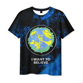 Мужская футболка 3D с принтом Плоская земля , 100% полиэфир | прямой крой, круглый вырез горловины, длина до линии бедер | 