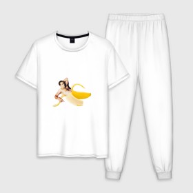 Мужская пижама хлопок с принтом Николас Кейдж в банане , 100% хлопок | брюки и футболка прямого кроя, без карманов, на брюках мягкая резинка на поясе и по низу штанин
 | Тематика изображения на принте: mem | memes | актер | банан | знаменитость | мем | николас кейдж | прикол | смешная картинка | юмор