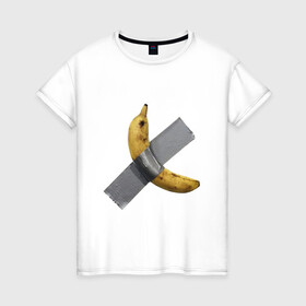 Женская футболка хлопок с принтом  Банан за 120 тысяч долларов , 100% хлопок | прямой крой, круглый вырез горловины, длина до линии бедер, слегка спущенное плечо | art basel | banan | mem | memas | meme | мем | мемас | мемчик