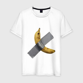 Мужская футболка хлопок с принтом  Банан за 120 тысяч долларов , 100% хлопок | прямой крой, круглый вырез горловины, длина до линии бедер, слегка спущенное плечо. | art basel | banan | mem | memas | meme | мем | мемас | мемчик