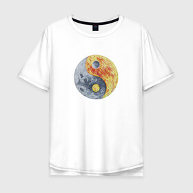 Мужская футболка хлопок Oversize с принтом Луна (Инь-Янь) , 100% хлопок | свободный крой, круглый ворот, “спинка” длиннее передней части | Тематика изображения на принте: инь янь | китайская культура | луна | планета | рисунок | фэншуй
