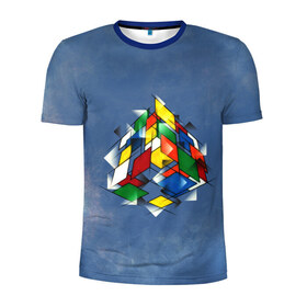 Мужская футболка 3D спортивная с принтом Кубик Рубика , 100% полиэстер с улучшенными характеристиками | приталенный силуэт, круглая горловина, широкие плечи, сужается к линии бедра | Тематика изображения на принте: mathematica | кубик | магия. формулы | математика | наука | рубика | соберись | технарь