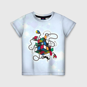 Детская футболка 3D с принтом Кубик Рубика , 100% гипоаллергенный полиэфир | прямой крой, круглый вырез горловины, длина до линии бедер, чуть спущенное плечо, ткань немного тянется | mathematica | кубик | магия. формулы | математика | наука | рубика | соберись | технарь