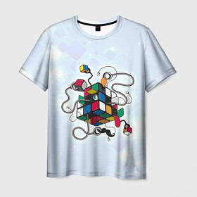 Мужская футболка 3D с принтом Кубик Рубика , 100% полиэфир | прямой крой, круглый вырез горловины, длина до линии бедер | Тематика изображения на принте: mathematica | кубик | магия. формулы | математика | наука | рубика | соберись | технарь