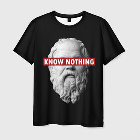 Мужская футболка 3D с принтом Ничего Не Знаю , 100% полиэфир | прямой крой, круглый вырез горловины, длина до линии бедер | supreme | греция | картинка | прикол | прикольна | сократ | статуя | супреме | суприм | суприме | философ | философия