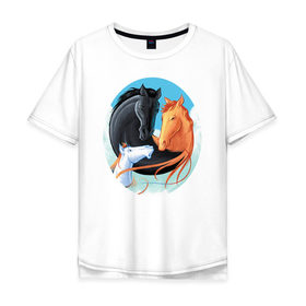 Мужская футболка хлопок Oversize с принтом лошади семья , 100% хлопок | свободный крой, круглый ворот, “спинка” длиннее передней части | Тематика изображения на принте: 
