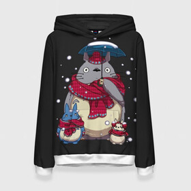 Женская толстовка 3D с принтом My Neighbor Totoro зонт от снега , 100% полиэстер  | двухслойный капюшон со шнурком для регулировки, мягкие манжеты на рукавах и по низу толстовки, спереди карман-кенгуру с мягким внутренним слоем. | anime | hayao miyazaki | japanese | meme | miyazaki | piano | studio ghibli | tokyo | totoro | гибли | котобус | мой | сосед | сусуватари | тонари | тоторо | хаяо миядзаки
