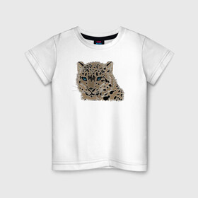 Детская футболка хлопок с принтом Metallized Snow Leopard , 100% хлопок | круглый вырез горловины, полуприлегающий силуэт, длина до линии бедер | барс | ирбис | леопард | портрет барса | портрет леопарда | портрет ягуара | снежный барс | хищник | ягуар
