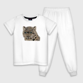 Детская пижама хлопок с принтом Metallized Snow Leopard , 100% хлопок |  брюки и футболка прямого кроя, без карманов, на брюках мягкая резинка на поясе и по низу штанин
 | барс | ирбис | леопард | портрет барса | портрет леопарда | портрет ягуара | снежный барс | хищник | ягуар