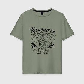 Женская футболка хлопок Oversize с принтом Камчатка , 100% хлопок | свободный крой, круглый ворот, спущенный рукав, длина до линии бедер
 | камчатка | медведь | природа | путешествие | путешествие по россии